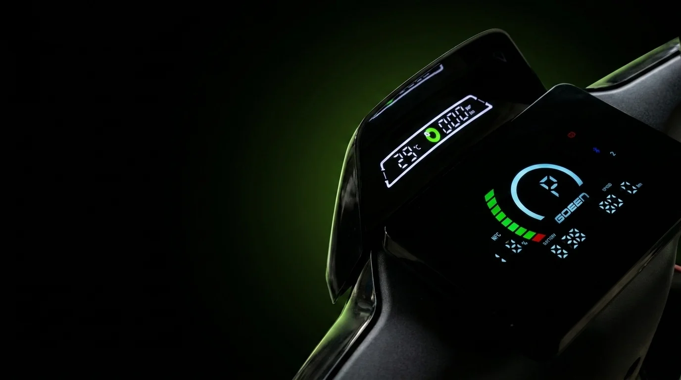 GOEEN digital instrument cluster glowing in the dark