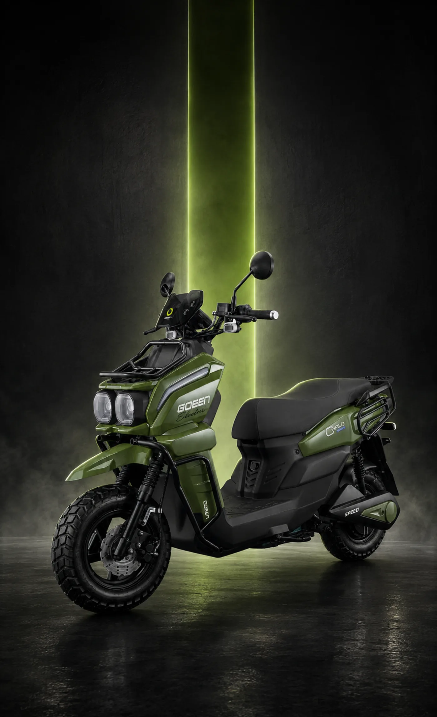CHALO 1000 V2 in a dark studio with a green light streak