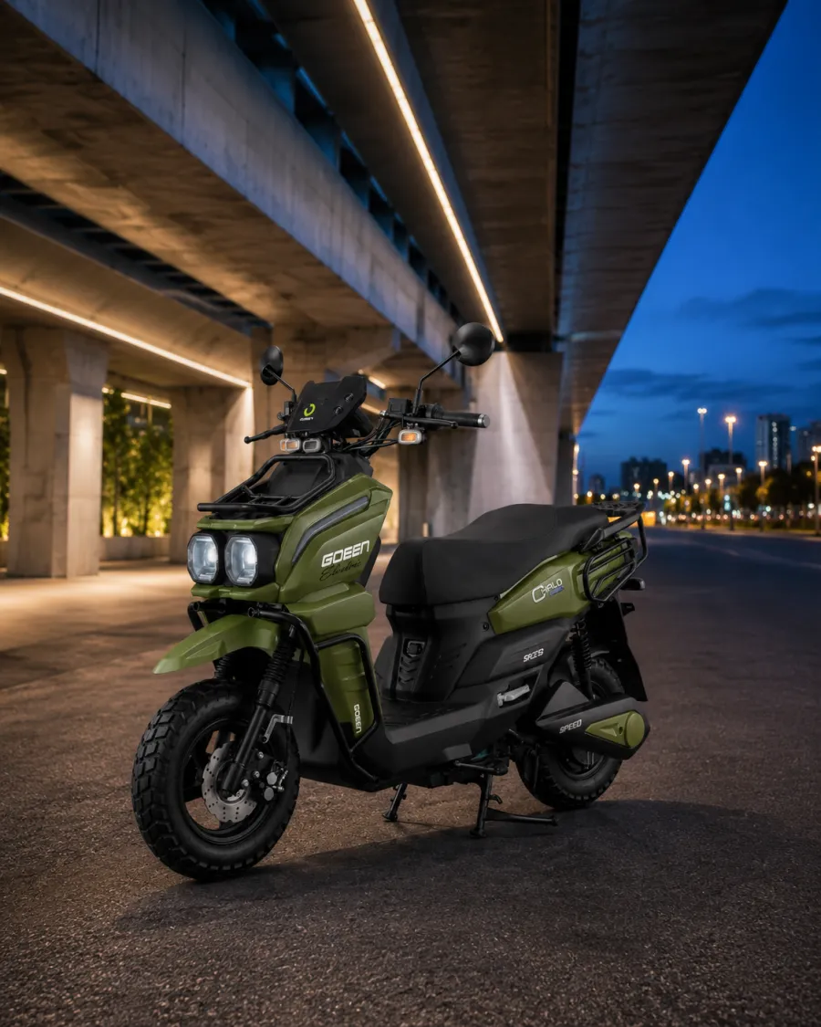 CHALO 1000 V2 parked under a city flyover at dusk