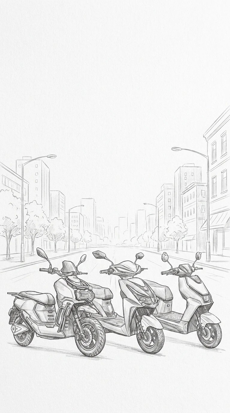 Hand-drawn sketch of the GOEEN scooter lineup