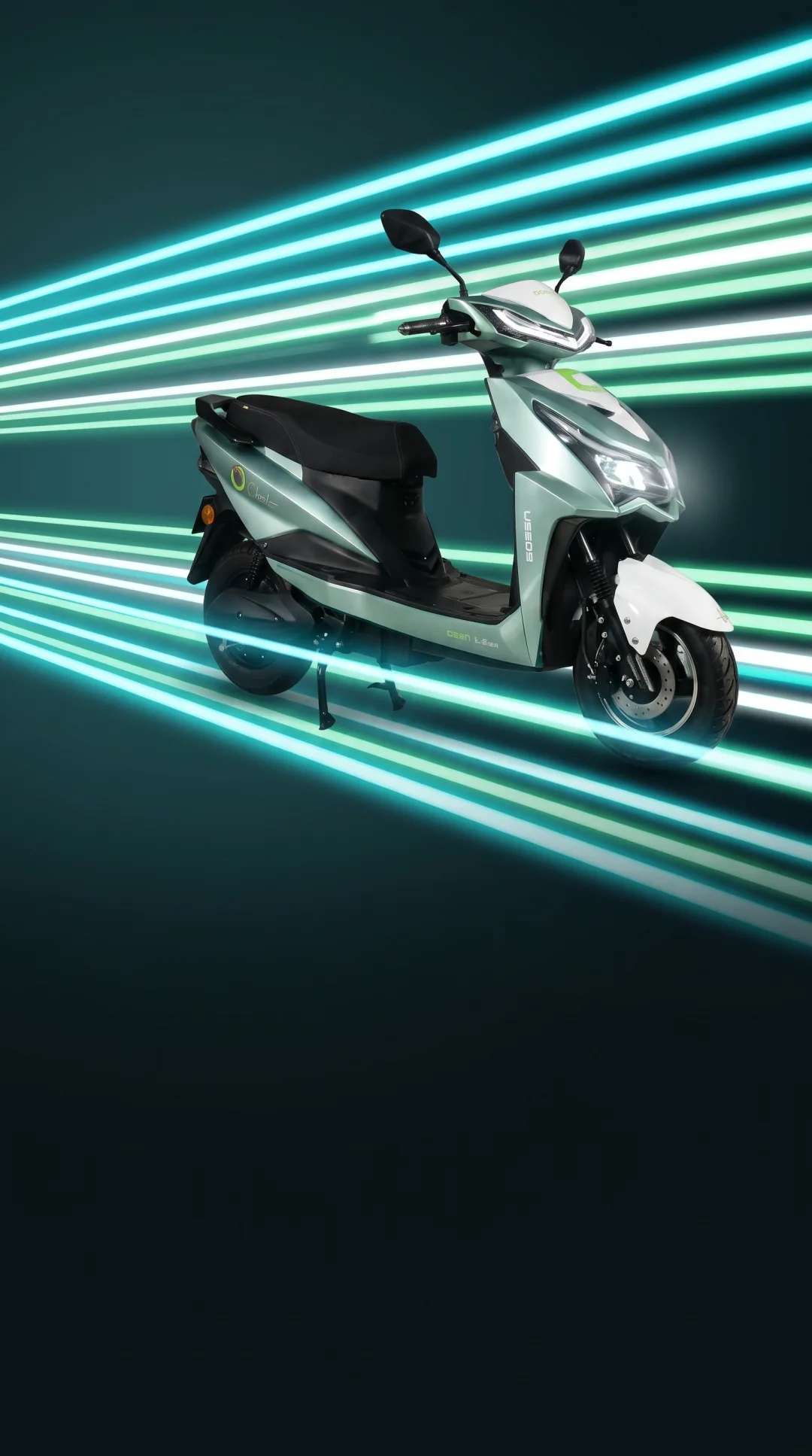 A GOEEN scooter cutting through neon light trails